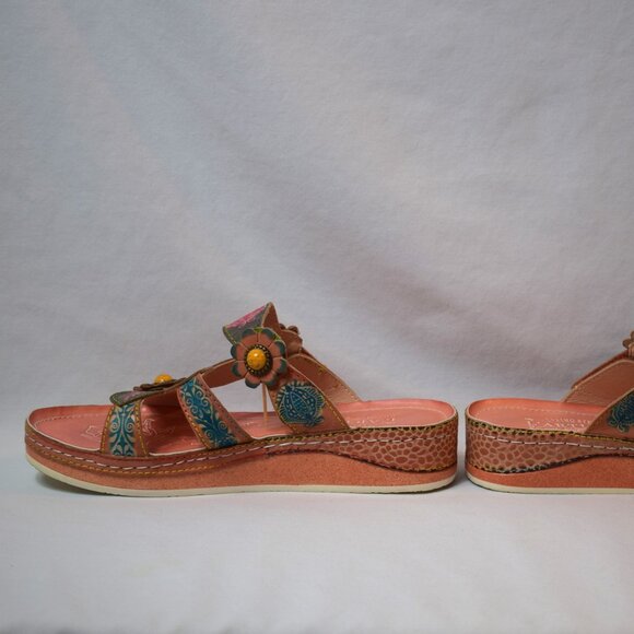 Spring Step L'Artiste Pink Floral Adjustable Slide On Sandals Size 7 - Picture 3 of 6